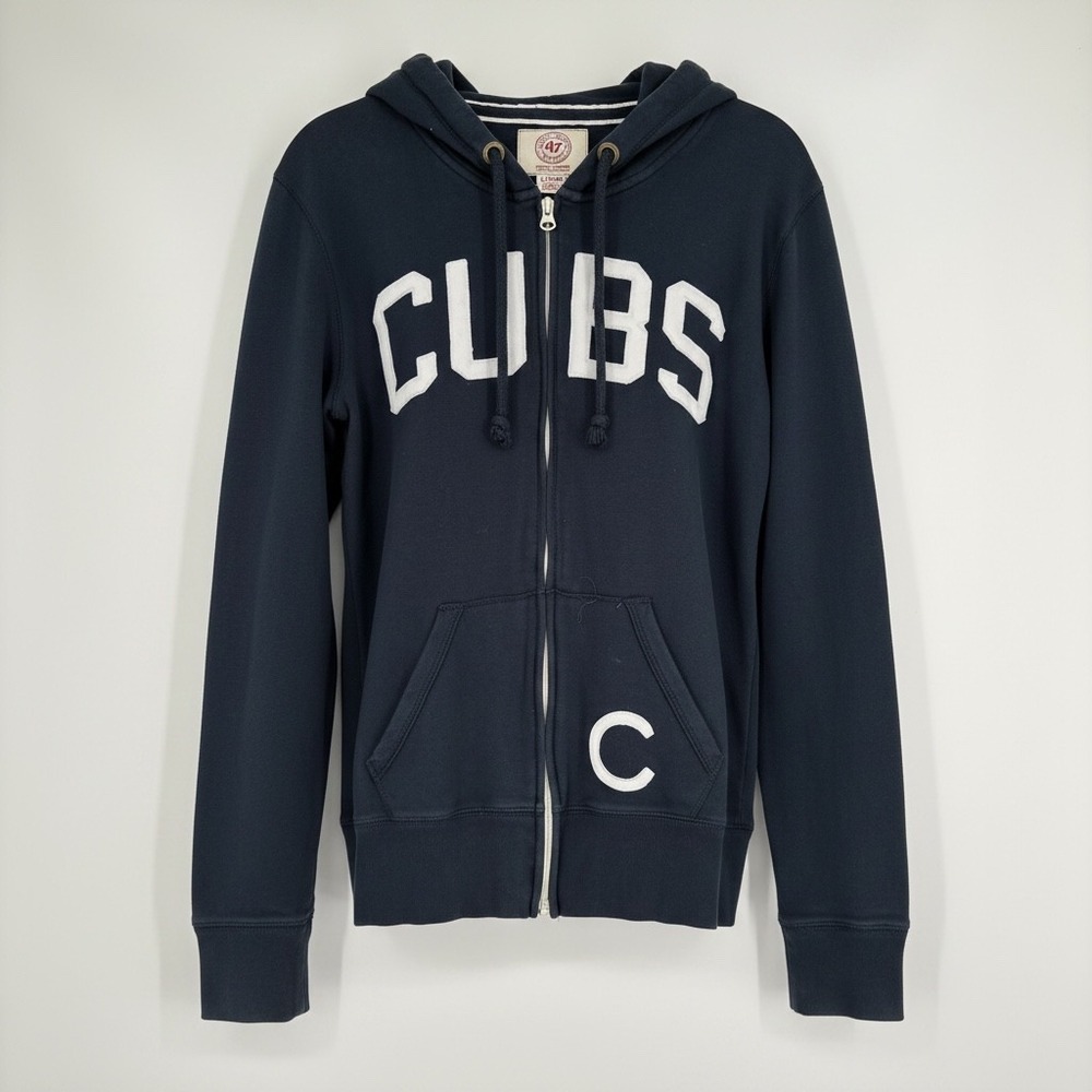 47 Brand Chicago Cubs Navy Blue Full Zip Hoodie Sweatshirt‎ Large Y2K Bella Swan